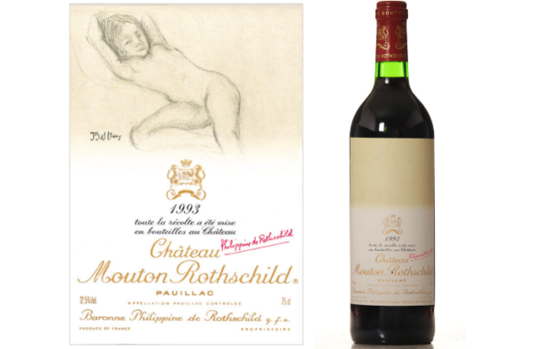 The original 1993 Balthus label (left) and the version released for the US market (right), with the artwork removed.