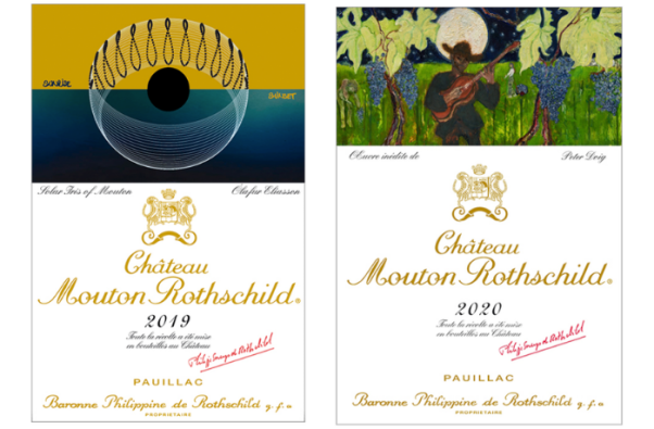 Olafur Eliasson’s Solar Iris of Mouton for the 2019 vintage. Peter Doig’s artwork for Mouton Rothschild 2020.