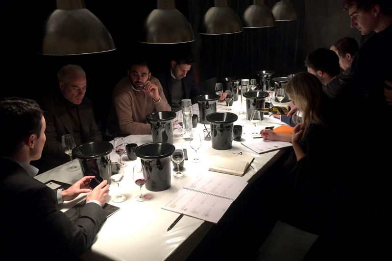 The team tasting and rating en primeur wines at Bordeaux